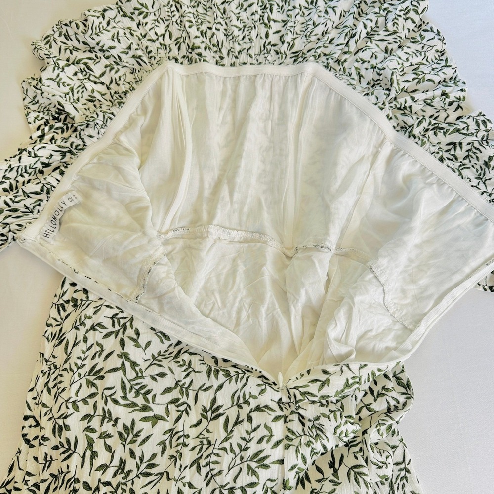 Hello‎ Molly Strapless Maxi Dress Womens S White Green Leaf Print Ruffle Resort - Picture 8 of 10